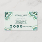 Aquamarine Gold Glitzer Agate Geode Business Card Visitenkarte (Rückseite)