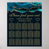 Aquamarine Gold Imitate Glitzer Agate Hochzeitskar Poster (Vorne)
