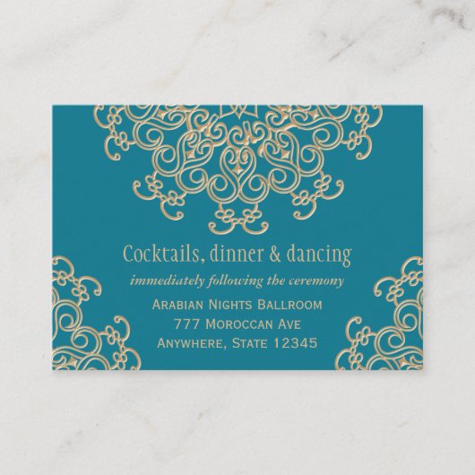 Aquamarine Gold Indian Empfang Enclosure Card Begleitkarte (Vorderseite)