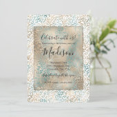 Aquamarine Gold Leopard Print Einladung (Stehend Vorderseite)
