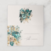 Aquamarine Gold Luxe Floral Wedding Platzkarte (Außenseite Aufgefaltet)