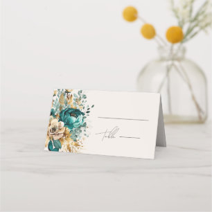 Aquamarine Gold Luxe Floral Wedding Platzkarte