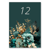 Aquamarine Gold Luxe Floral Wedding Table Card Tischnummer (Vorderseite)