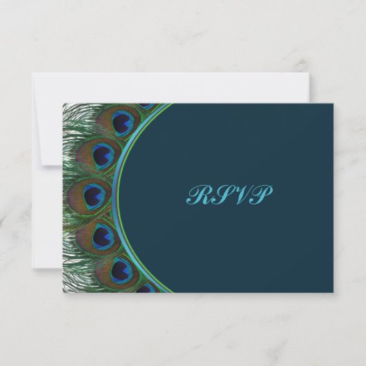 Aquamarine, Gold Peacock Feathers RSVP Card (Vorderseite)
