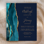Aquamarine Gold QR Code Navy Blue Wedite Einladung