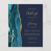 Aquamarine Gold QR Code Navy Blue Wedite Einladung (Vorderseite)