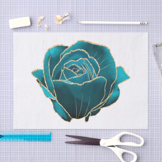 Aquamarine Gold-Rose Blumenwasser-Decoupage Seidenpapier (Handwerk)