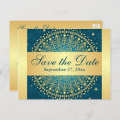 Aquamarine, Gold Scrolls Save the Date Karte (Vorne/Hinten)