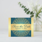 Aquamarine, Gold Scrolls Save the Date Karte (Stehend Vorderseite)