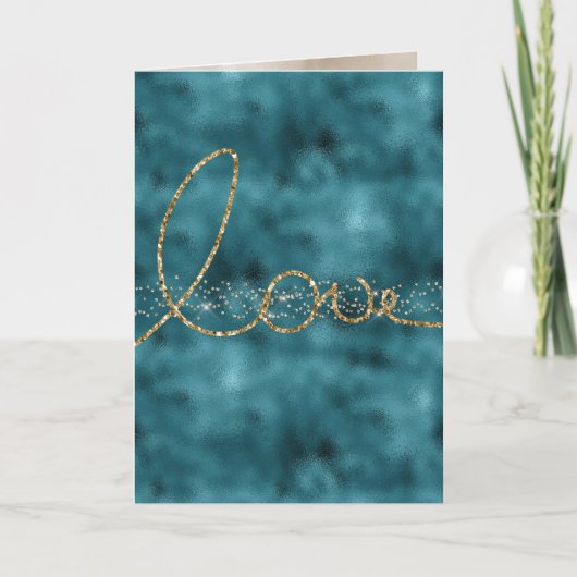 Aquamarine Gold Sparkle Confetti Glitzer Liebe Karte (Vorderseite)