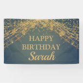 Aquamarine Gold String Lights Bokeh Happy Geburtsn Banner (Horizontal)