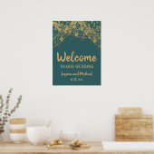 Aquamarine Gold String Lights Bokeh Hochzeit Willk Poster (Küche)