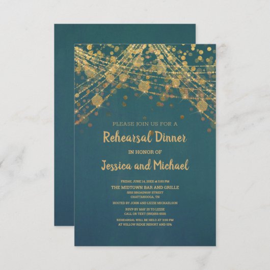 Aquamarine Gold String Lights Bokeh Probe Einladung (Vorne/Hinten)