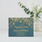 Aquamarine Gold String Lights-Engagement-Partei Postkarte (Stehend Vorderseite)