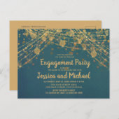 Aquamarine Gold String Lights-Engagement-Partei Postkarte (Vorne/Hinten)