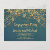 Aquamarine Gold String Lights-Engagement-Partei Postkarte (Vorderseite)