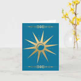 Aquamarine Gold Sun Moon Wicca Card - Mystische Hi Karte