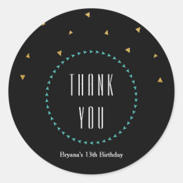 Aquamarine Gold- und Schwarze Dreiecke Moderne Par Runder Aufkleber