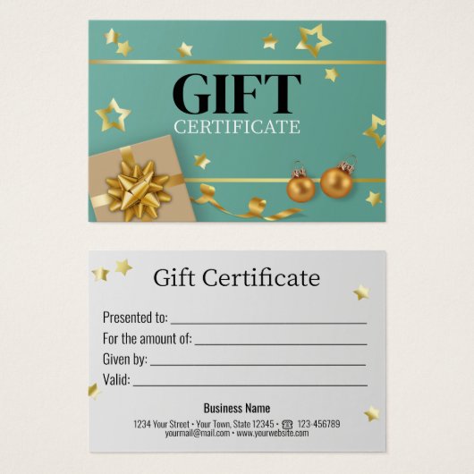 Aquamarine Gold Weihnachtsball Stars Ribbon Gesche (Vorne & Hinten)