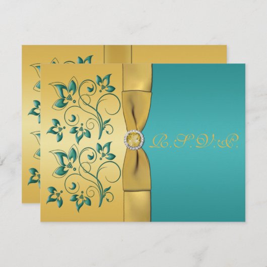 AQUAMARINE, goldblütige Antwortkarte mit DRUCKRIBO RSVP Karte (Vorne/Hinten)