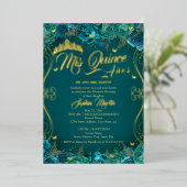 Aquamarine Goldcroll-Mis Quince Quinceanera Folieneinladung (Stehend vorne)