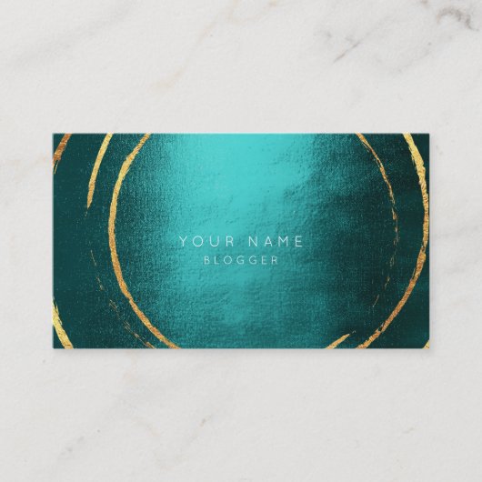 Aquamarine Golden Foil Circles Black Visitenkarte (Vorderseite)