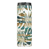 Aquamarine, goldene gemusterte tropische Blätter P Thermosbecher (Rückseite)