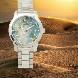 Aquamarine goldene Marmoruhr - Oversifiziertes Sil Armbanduhr