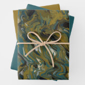 Aquamarine, goldene, weiße und schwarze Öle Geschenkpapier Set (Beispiel)