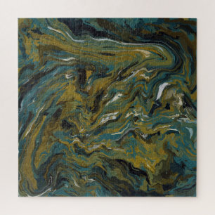 Aquamarine, goldene, weiße und schwarze Öle Puzzle