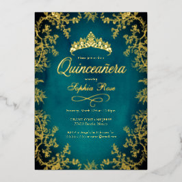 Aquamarine Goldkrone Blumenquinceanera Folieneinladung