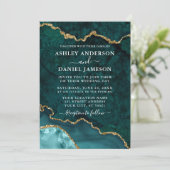 Aquamarine Goldmarble Agate Geode Foto Hochzeit Einladung (Stehend Vorderseite)