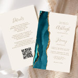 Aquamarine Goldmedaille QR Code Hochzeitsempfehlun<br><div class="desc">Rett die Kosten für das Drucken und Verschicken separater RSVP-Karten mit dieser eleganten, modernen All-in-One-Hochzeitseinladung. Der links Rand ist mit einem aquamarinen, blauen Aquarellstreifen versehen, der mit goldenen Imitaten Glitzer bestickt ist. Der anpassbare Text kombiniert goldfarbene Handschrift, Copperplate und kursivem Schriftart auf Elfenbeinhintergrund. Die Rückseite bietet Platz für Hochzeitsdetails, zusammen...</div>