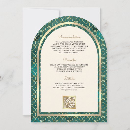 Aquamarine Goldmedaille QR Code Sikh Arch Wedding Einladung (Rückseite)
