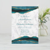 Aquamarine Goldmedaille und Marmorhochzeit Einladung (Stehend Vorderseite)