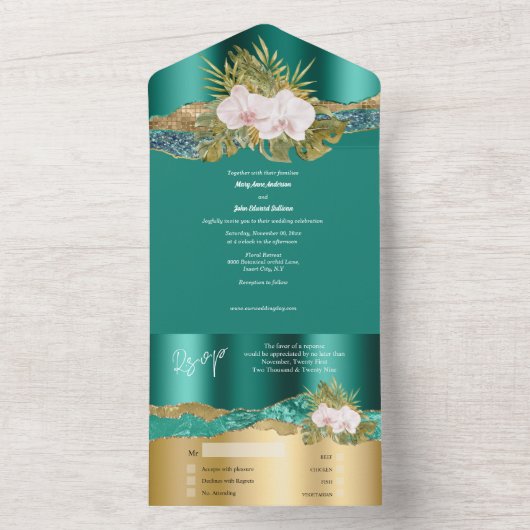 Aquamarine Goldorchid Glitzer Insel Tropische Hoch All In One Einladung (Innen Boden)