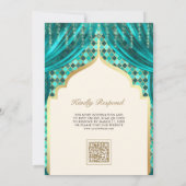 Aquamarine Goldquatrefolie QR Code Sikh Hochzeit Einladung (Rückseite)