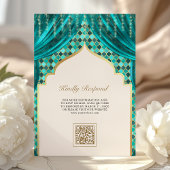 Aquamarine Goldquatrefolie QR Code Sikh Hochzeit Einladung