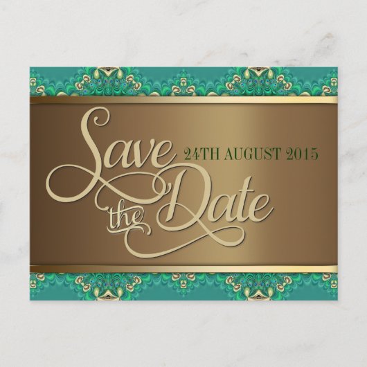 Aquamarine Goldrandkarte Save the Date Postkarte (Vorderseite)