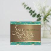 Aquamarine Goldrandkarte Save the Date Postkarte (Stehend Vorderseite)