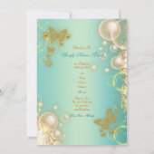 Aquamarine Goldschmetterling-Hochzeit-Verlobung Einladung (Rückseite)