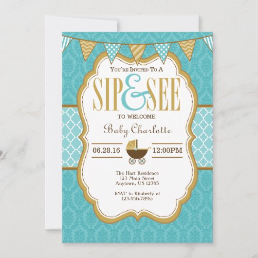 Aquamarine Goldsippe und Einladung (Vorderseite)