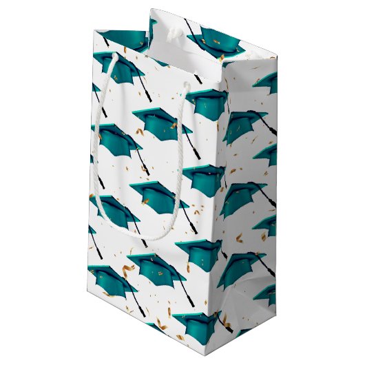 Aquamarine Graduierungspauschale mit Confetti Kleine Geschenktüte (Rückseite Schrägansicht)