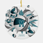 aquamarine graue Basketball-Stars halten das Jahr Keramik Ornament (Hinten)