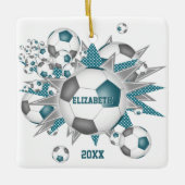 aquamarine graue Fußball Blowout-Girls Keramikornament (Vorderseite)