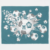 aquamarine graue Fußballbällchen stürmen Mädchensp Fleecedecke (Vorderseite (Horizontal))