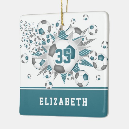 aquamarine graue Fußballstars personalisiert Keramikornament (Links)