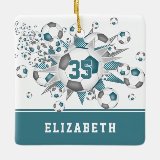 aquamarine graue Fußballstars personalisiert Keramikornament (Vorderseite)