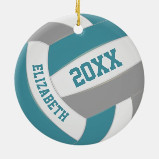 aquamarine graue Mannschaftsfarben Keepsake-Volley Keramik Ornament (Hinten)