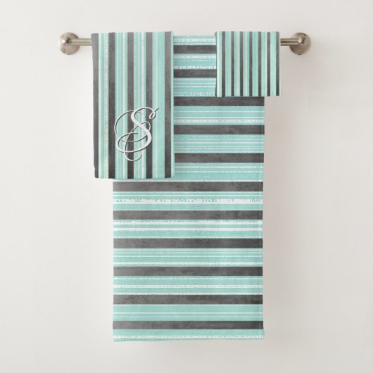 Aquamarine, graue und weiße Streifen Badhandtuch Set (Insitu)